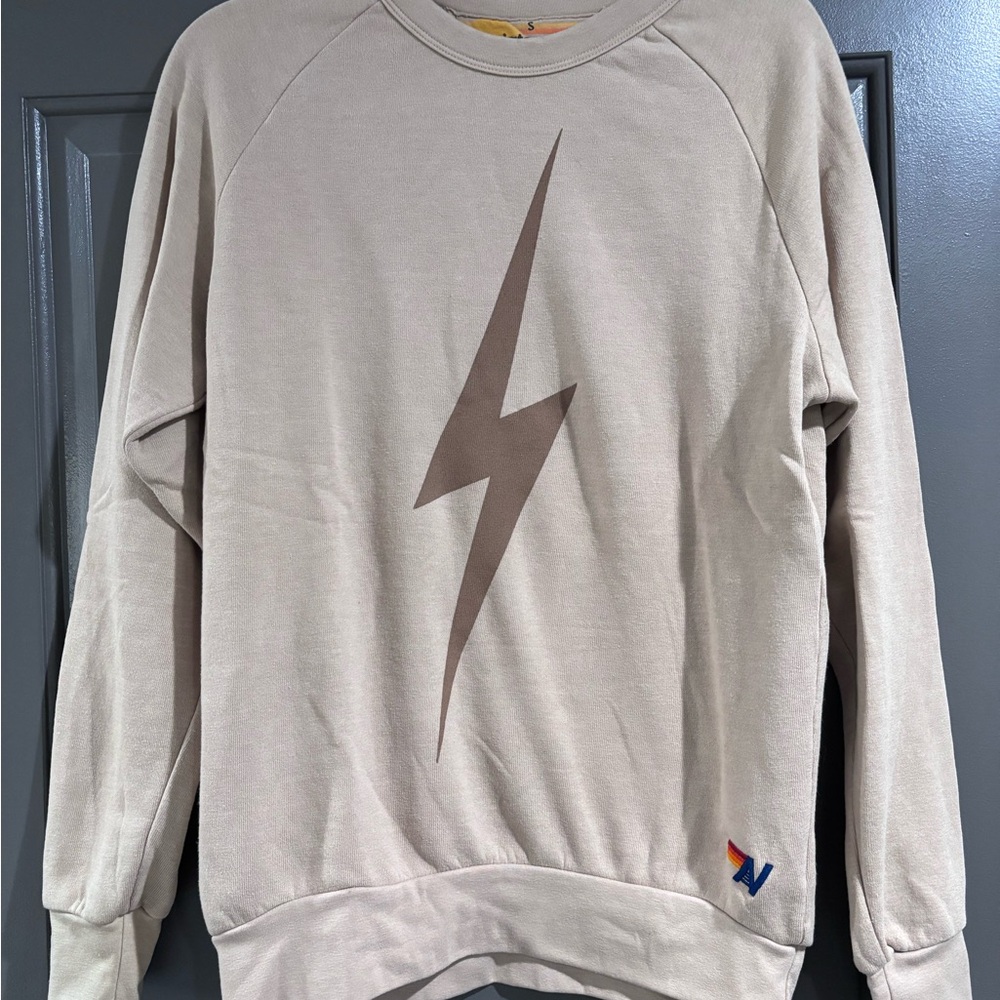 Aviator Nation Tan Lightning Bolt Crewneck Sweater